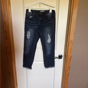 Maggie Code Size 8 Dark Blue Distressed Women's Jeans